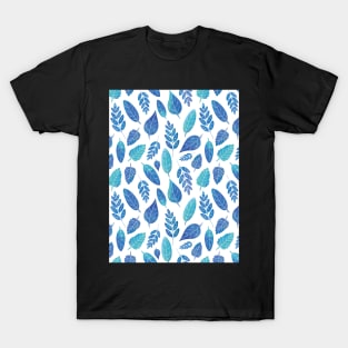 Blue Watercolour Leaves Pattern T-Shirt